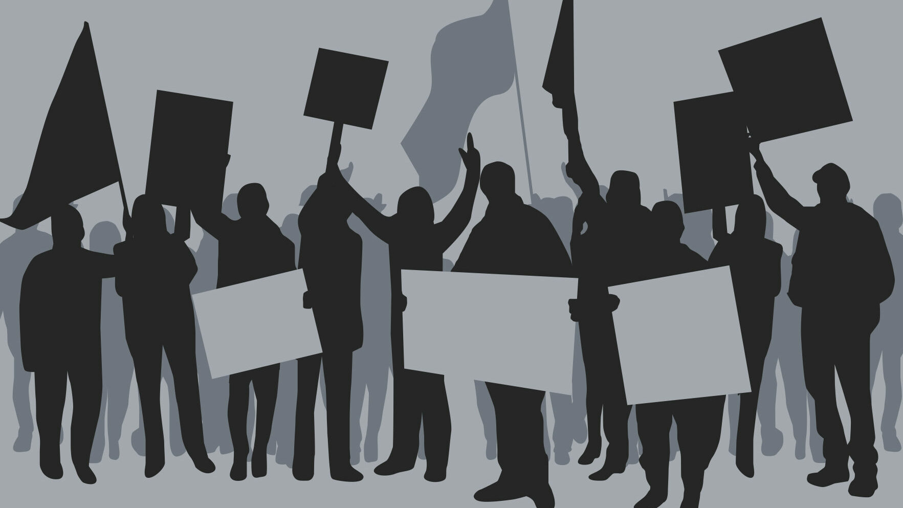 crowd with banners